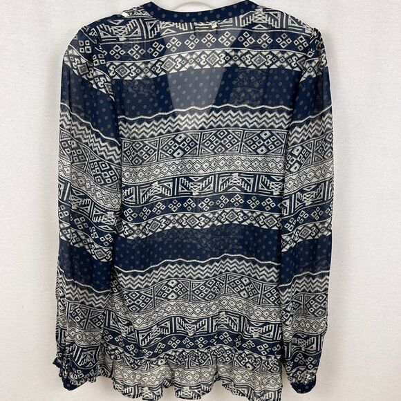 Long sleeve semi sheer boho/Aztec polkadot print blouse - Picture 4 of 10